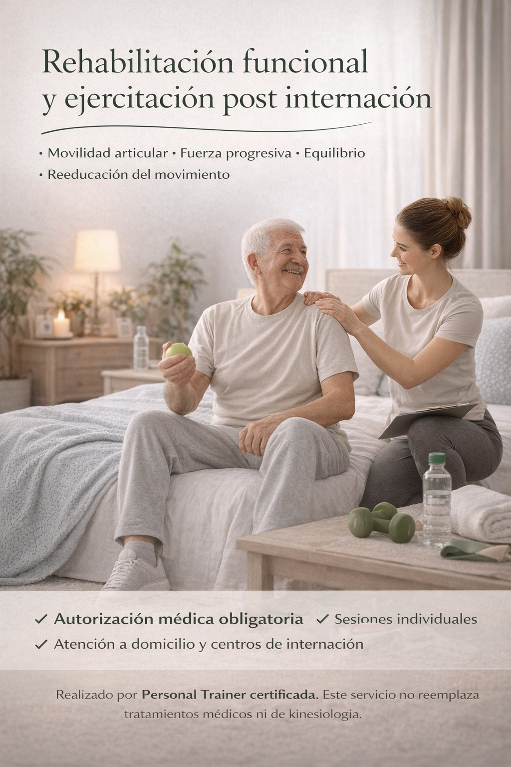 Rehabilitación funcional y ejercitación post internación (en domicilio o centro de internación)